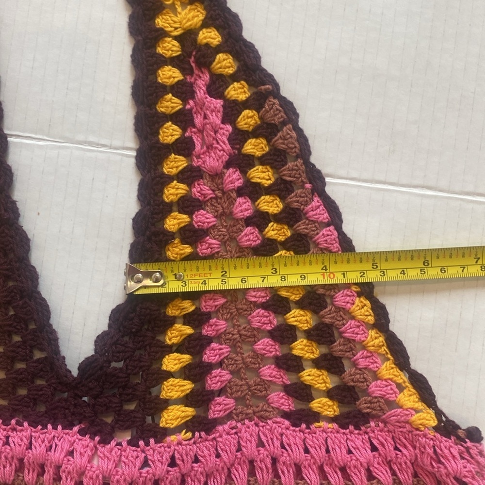 ZARA, Colourful Retro Crochet Halter Dress, with deep V-Neck Size Large - Picture 11 of 17